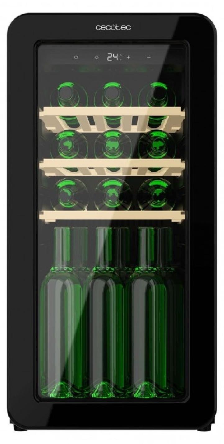 Cecotec Bolero GrandSommelier Origin 18 Hit Black, Weinkühler mit Kompressor, Freistehend, 18 Flasche(n), F, Innenbeleuchtung, Schwarz