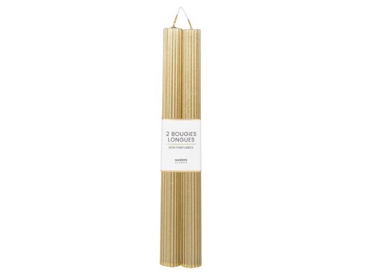 2er Set lange Kerzen, goldfarben