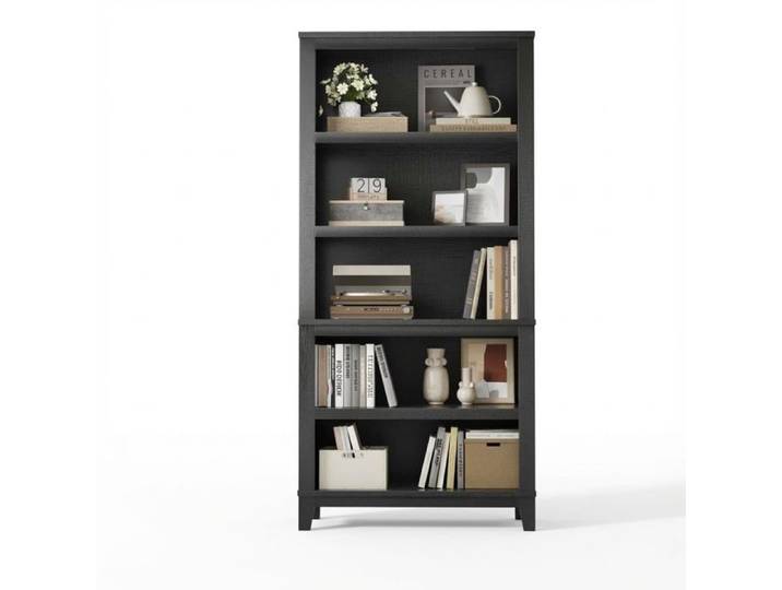 Étagère livres style campagne 5 niveaux 71in étagères réglables industrielle bois métal bureau salon noir