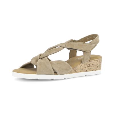 Keilsandalette GABOR "Malta", Damen, Gr. 39, beige (sand), Ziegenveloursleder, Schuhe, Sommerschuh, Riemchensandale mit weichen Bandagen, G-Weite