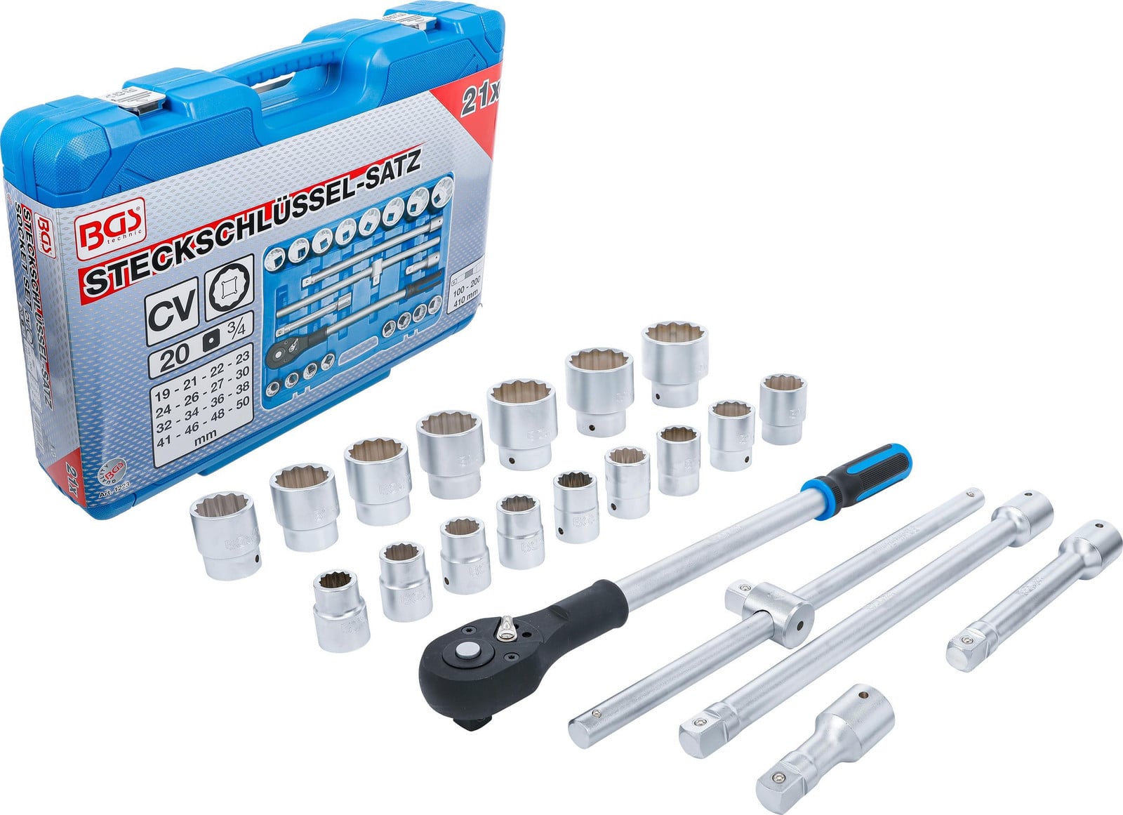 BGS Technic 21-delige 12-kant sleutelenset, 3/4 inch, 20 mm