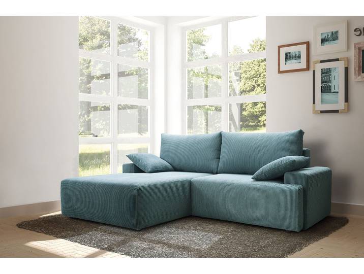 Ecksofa EXXPO - SOFA FASHION Orinoko, aktuelles Design und hoher Sitzkomfort, L-Form , blau (sky), B:240cm H:92cm T:177cm, Sofas, Ecksofa, inkl. Bettfunktion und Bettkasten, schöne Farben im angesagten Cord
