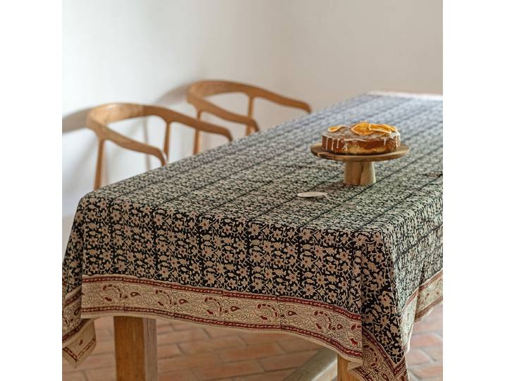 Nappe rectangulaire en coton block print fait main dominante char