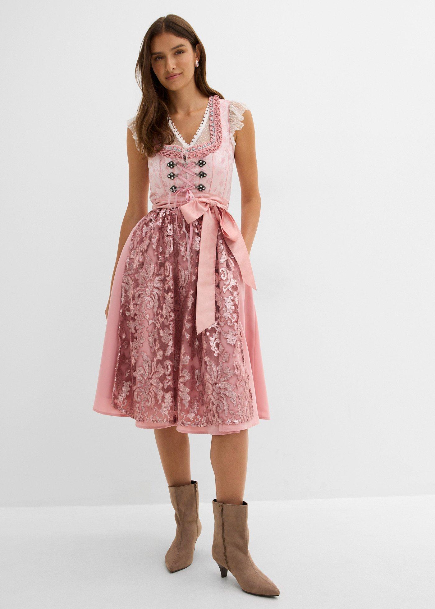 bonprix Dirndl mit Pailletten Schürze (2-tlg.Set), rosa, Gr.40, Glänzendes Dirndl mit Pailletten-Schürze und Schnürung