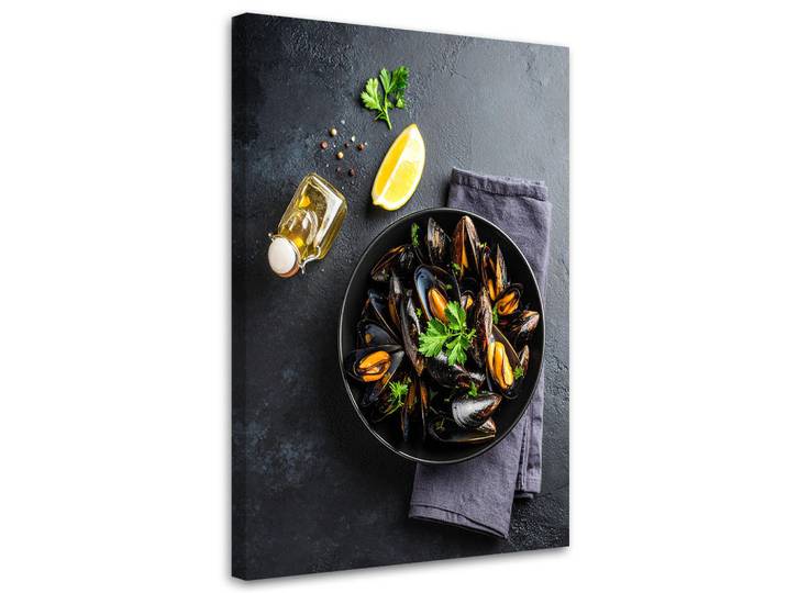 Feeby Leinwandbild Meeresfrüchte Muscheln 80x120cm, Grau, Essen/Getränk, Rechteckig, 80x120 cm, Bilder & Rahmen, Bilder, Leinwandbilder