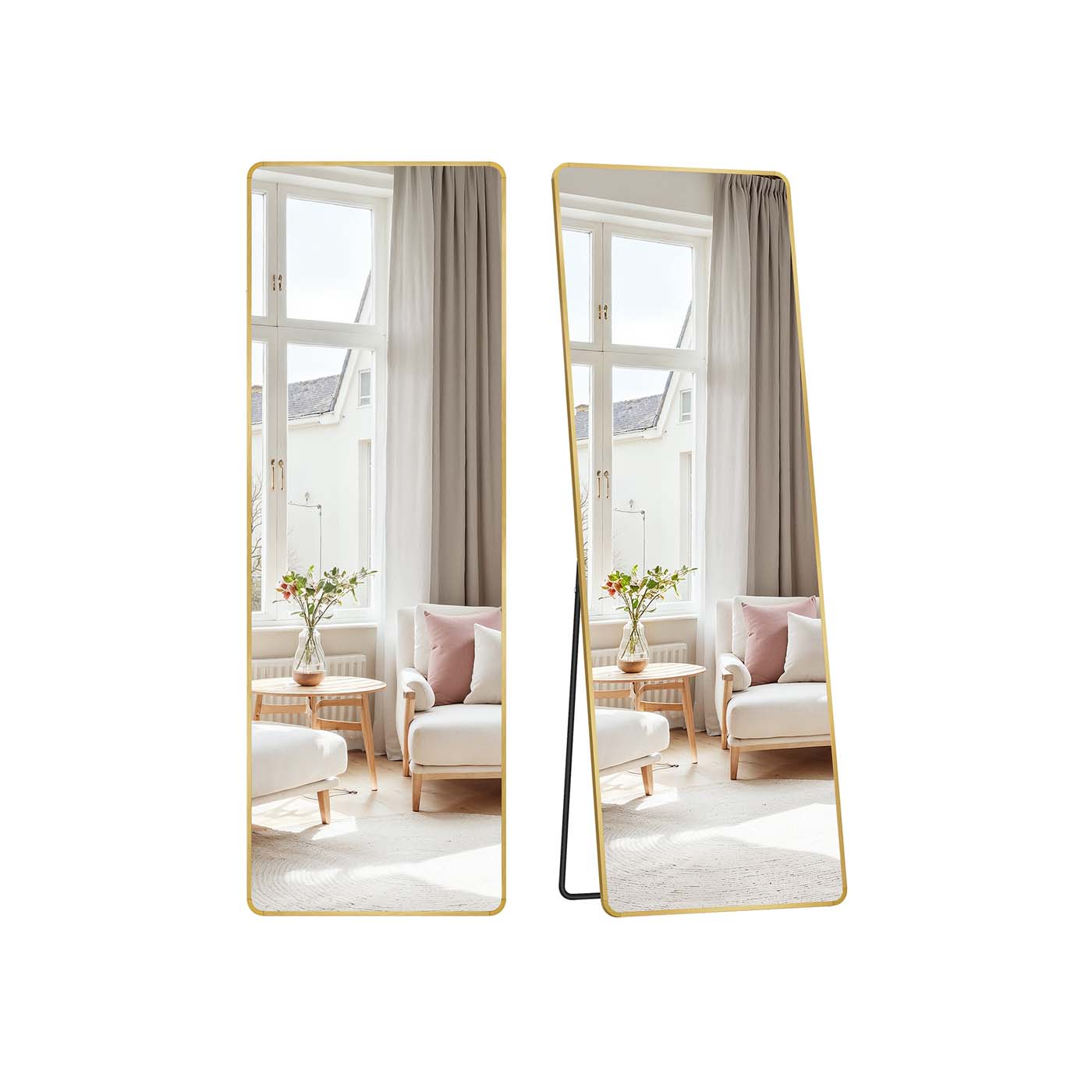 SONGMICS Rechteckiger Ganzkörperspiegel 160 x 50 cm blassgold LFM030A01
