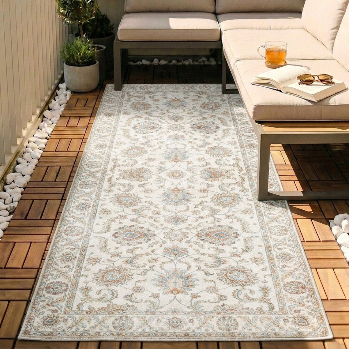Fraai Wasbare Loper Domingo Oriental Wit - Breedte: 80 cm, Lengte: 250 cm