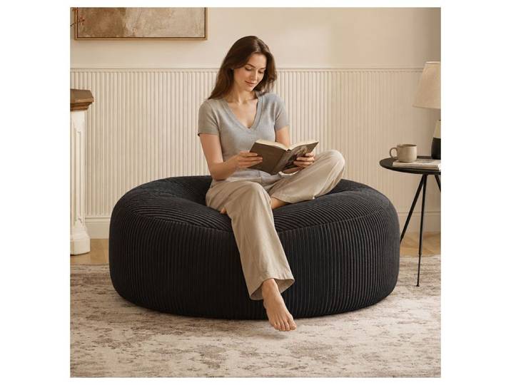 Zitty pouf géant adulte canapé pouf noir pouf en velours côtelé 143x143x55cm