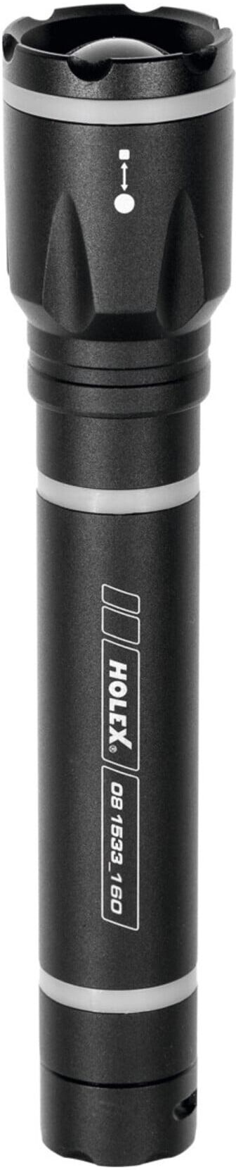 HOLEX LED-Taschenlampe schwarz mit Batterien L160mm aus Aluminium/Kunststoff mit Ein-/Ausschalter und Gürtelclip für Beleuchtung, 081533 160)