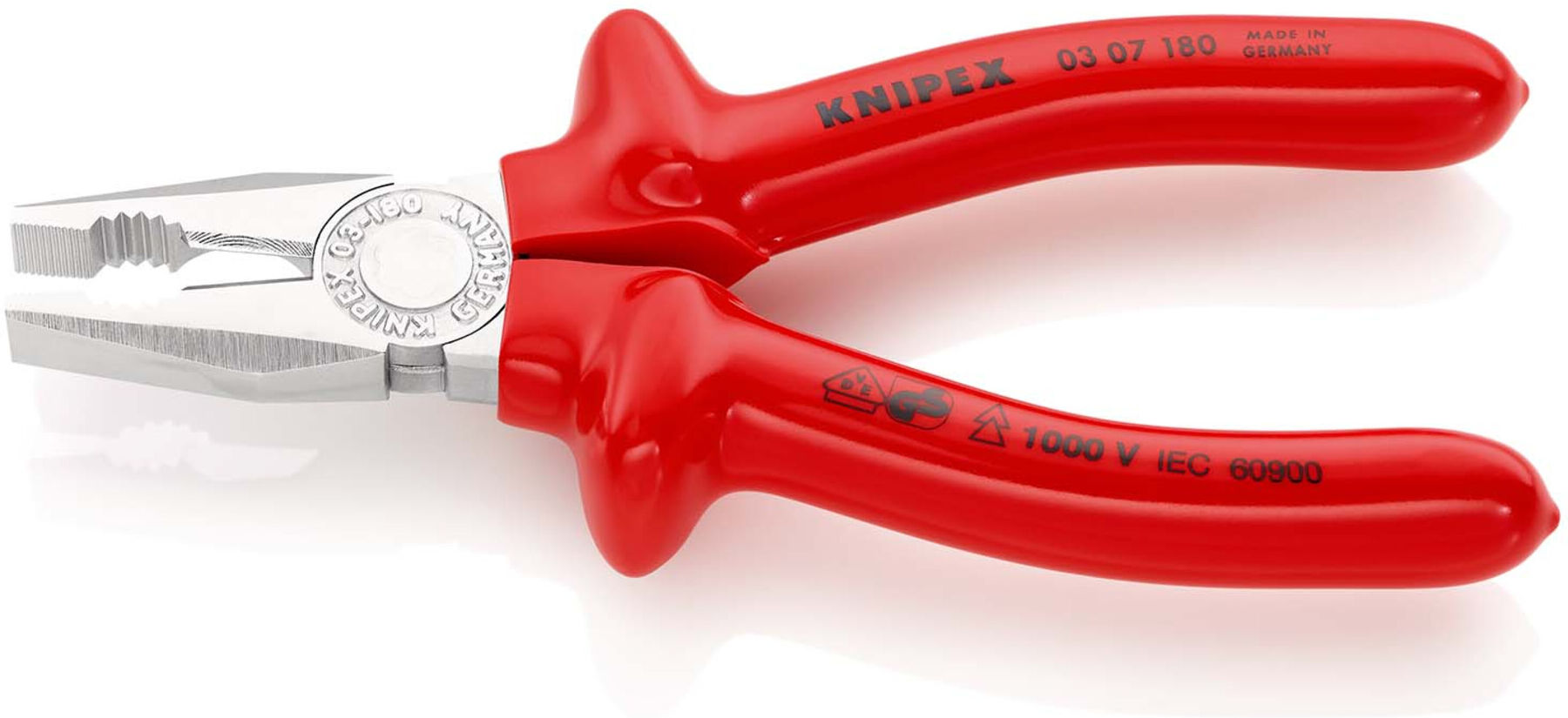 KNIPEX 03 07 180 Kombizange tauchisoliert, VDE-geprüft verchromt 180 mm)