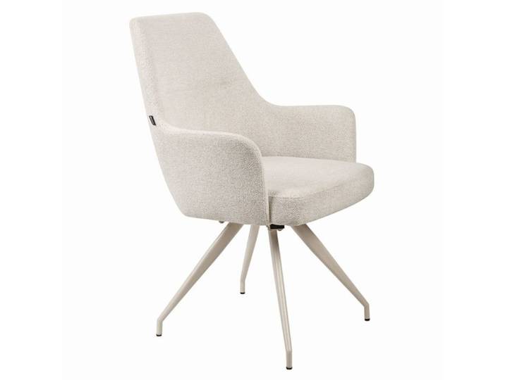 Chaise rotative 180° tissu doux écru et pieds en métal écru - RICO Meubletmoi