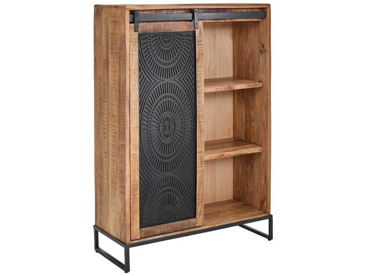 Landscape Highboard, Naturfarben, Schwarz, Metall, Mangoholz,Mangoholz,Mangoholz,Mangoholz, massiv, Sperrholz,massiv,massiv,massiv, Sperrholz, Holz, 6 Fächer, 3 Schublade(n) Schubladen, 100x150x40 cm, Fsc, handgemacht, Kleinmöbel, Kommoden, Highboards