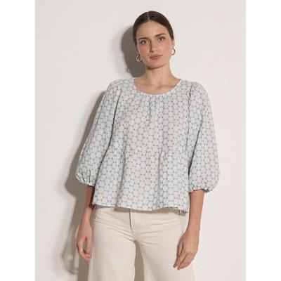 Druckbluse APRICOT "Top mit Peplum-Saum und Kreisstickerei", Damen, Gr. L (40), blau (sky), gewebt, Obermaterial: 100% Baumwolle CO., Blusen Druckbluse, Stickerei