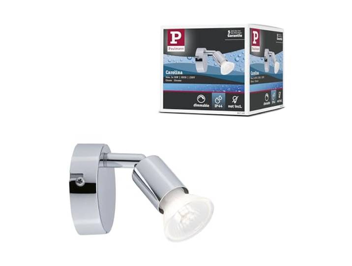 Paulmann 66749 Spot mural Carolina IP44 GU10 230V max. 10W gradable Chrome\, Spot une flamme