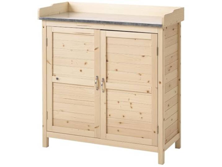 Outsunny Gartenschrank Pflanztisch mit Unterschrank Holz Geräteschrank Schrank mit 2 Einlegeböden Geräteschuppen Garten Schuppen Outdoor Natur 83 x 40 x 92 cm
