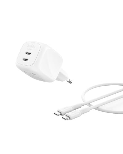 Belkin SmartProtect 50W USB-C Oplader met 2 poorten en 1m USB-C kabel, Wit