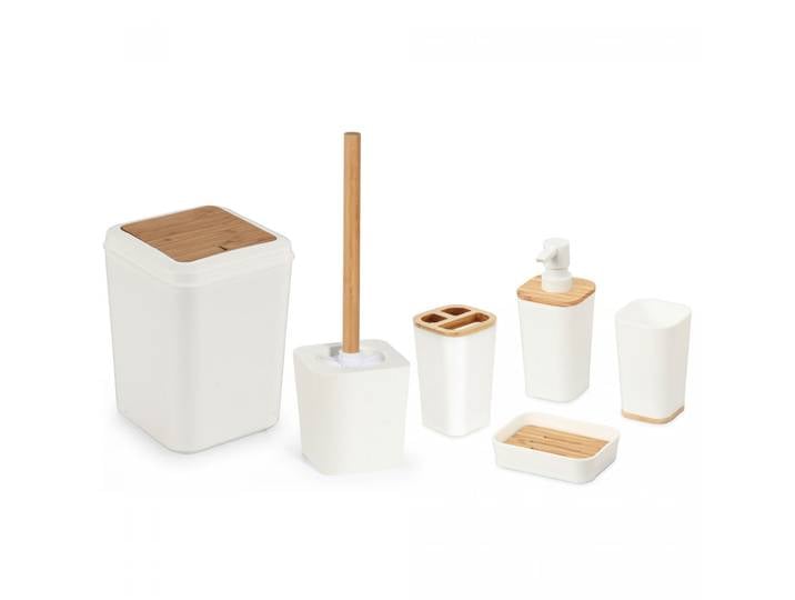 Badezimmer Zubehör Set, 6-teilig, weiss mit Bambus