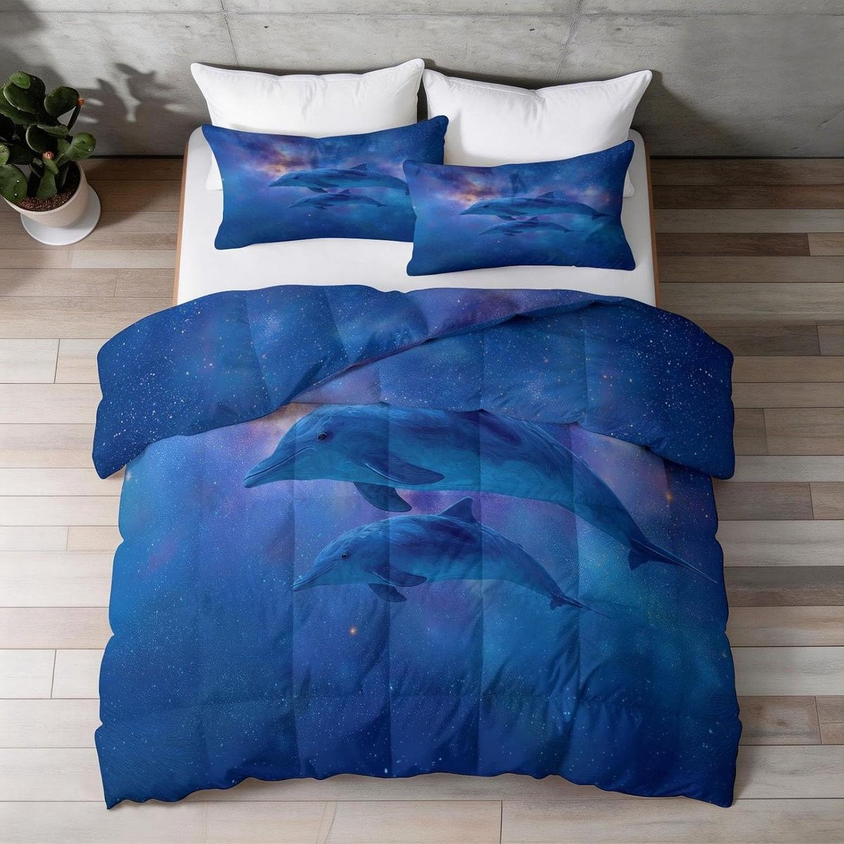 Blauwe dekbedset met sterren en dolfijn design inclusief kussenslopen, 140x200 cm