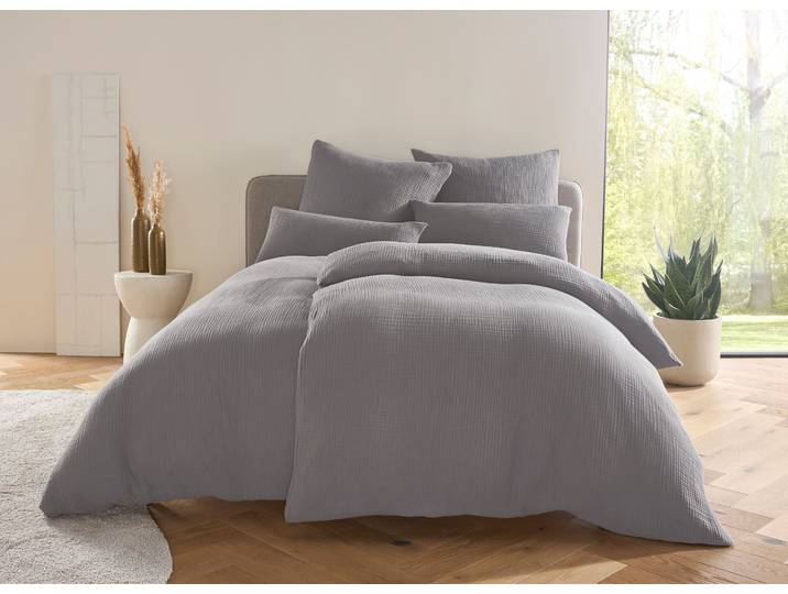 Bettwäsche Hevin , grau, B/L: 135cm x 200cm, 1 Stk., 1 Stk., Musselin, B/L: 80cm x 80cm, 2, Musselin, Obermaterial: 100% Baumwolle, LEGER HOME BY LENA GERCKE, Bettwäsche, Bettwäsche, Bettwäsche ab Gr. 135x200 cm, samtweiches Musselin, 100% Baumwolle