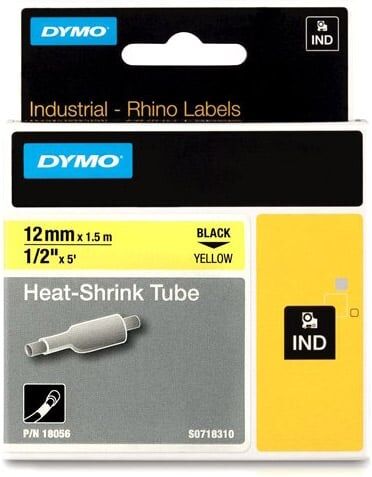 Dymo 18056 RHINO fita Tubo 12mm x 5.5m preto sobre amarelo