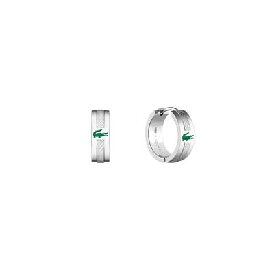 Paar Creolen LACOSTE "STENCIL", silber (edelstahlfarben, grün), Ohrringe, Damen, 14mm, Edelstahl, Emaille