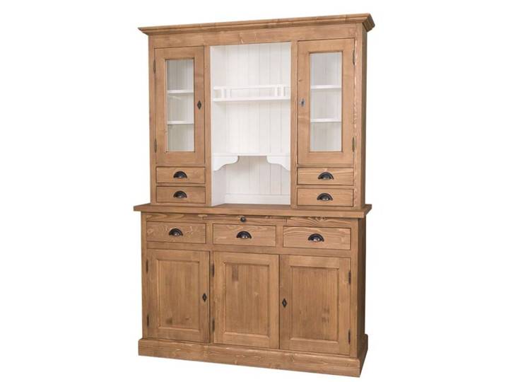 Landhausbuffetschrank, braun gewachst innen weiß
