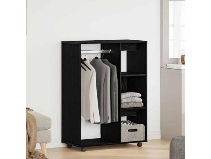 LPERTGFHU Kommode mit Rollen, Schlafzimmerschrank, Holzwerkstoff Inklusive 3-stufiger Seitenregale, Mobiles Design, Zeitlose Schwarze Eiche Optik