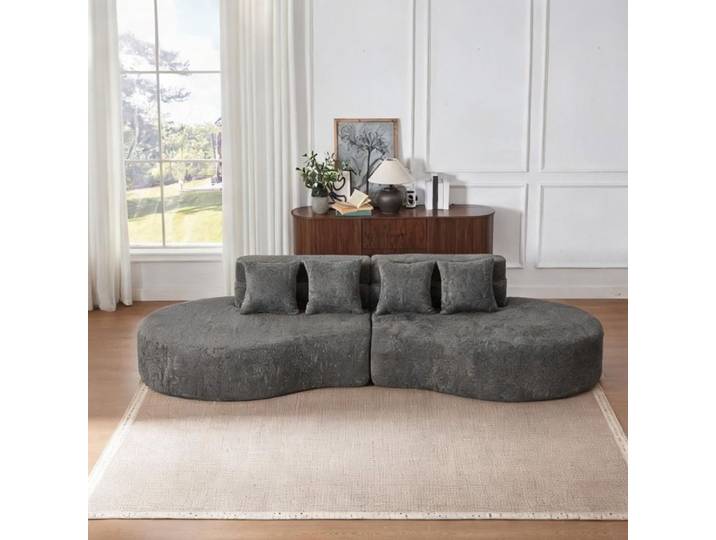 Canapé modulable 2 pièces en mousse mémoire slate gray 310 cm design arrondi sans cadre