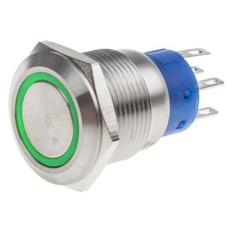 RS PRO 19mm,stainless,DPDT,Latch,Green Led,12V (1115782)
