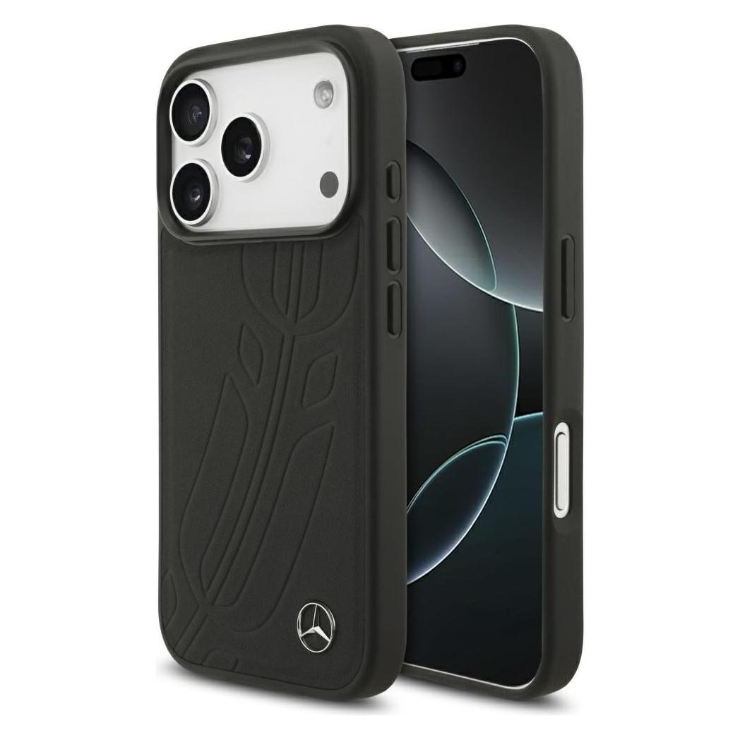 Mercedes Leather Large Laurel Leave MagSafe Case for iPhone 17 Pro Black (Apple iPhone 17 Pro) (MEHMP17L25ROOLK)