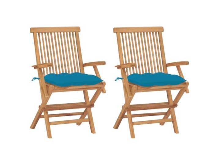 ZQQLVOO Klappstühle aus Massivholz Teakholz mit hellblauen Kissen, 2 Stück, Massivholz Teakholz, hellblaue Kissen, 2 Stück, zusammenklappbar, leicht zu reinigen, 110 kg belastbar