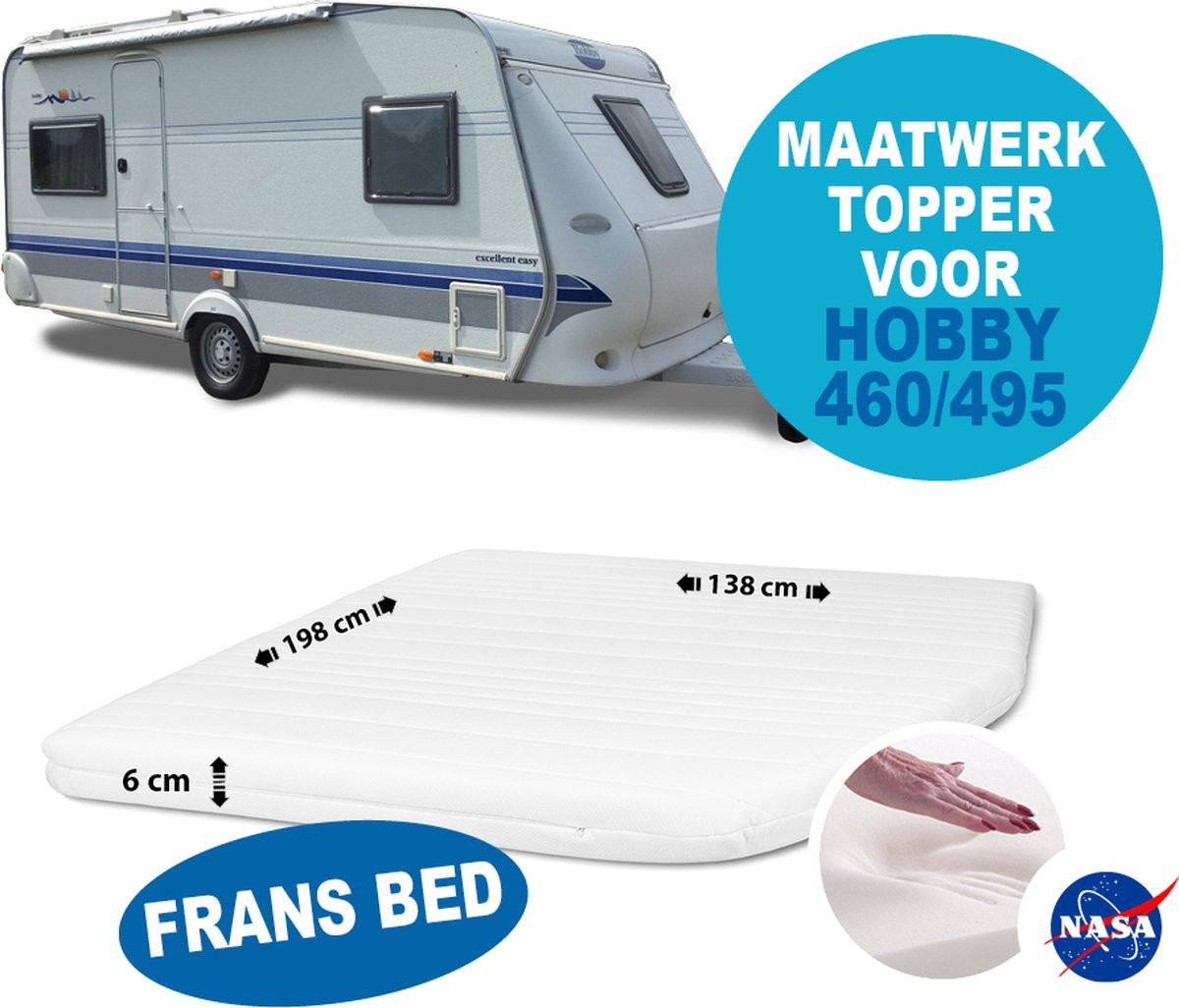 Nasa Traagschuim Topdekmatras voor Fransbed, Maatwerk, Dikte: 6 cm