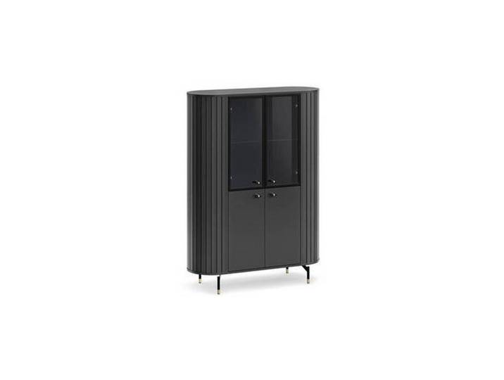 Milino Vitrine, Schwarz, Gold, Metall, 3 Fächer, 112.3x155x40 cm, Typenauswahl, Wohnzimmer, Wohnwände, Vitrinenschränke