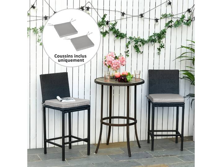 Outsunny 2 Coussins Chaise Jardin Déhoussables Gris - 5cm Rembourrage