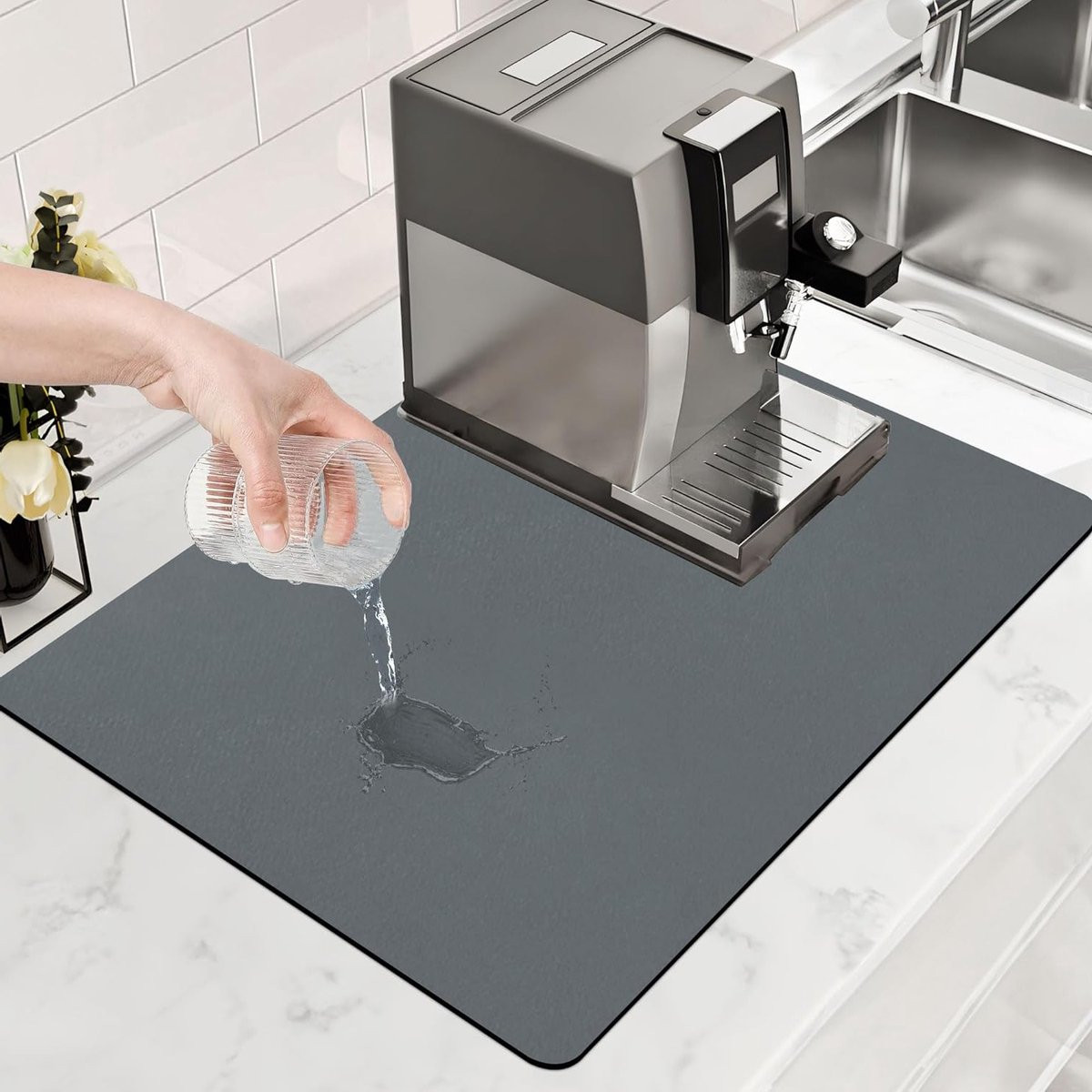 Grijs Sneldrogende Afvoermat voor de Keuken en Badkamer, Antislip Onderlegger, 40 x 60 cm