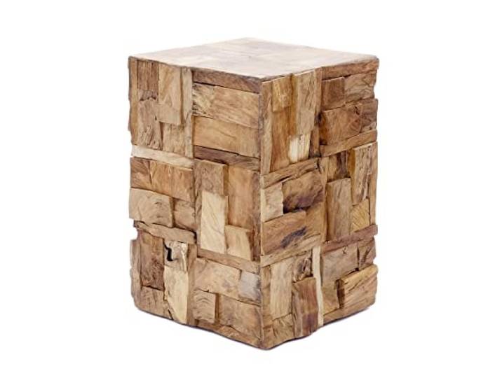 Brillibrum Design Teakholz Beistelltisch Treibholzhocker Teakholz Handmade Teak Hocker Mosaik 45 x 40 x 40 cm (H x B x T)