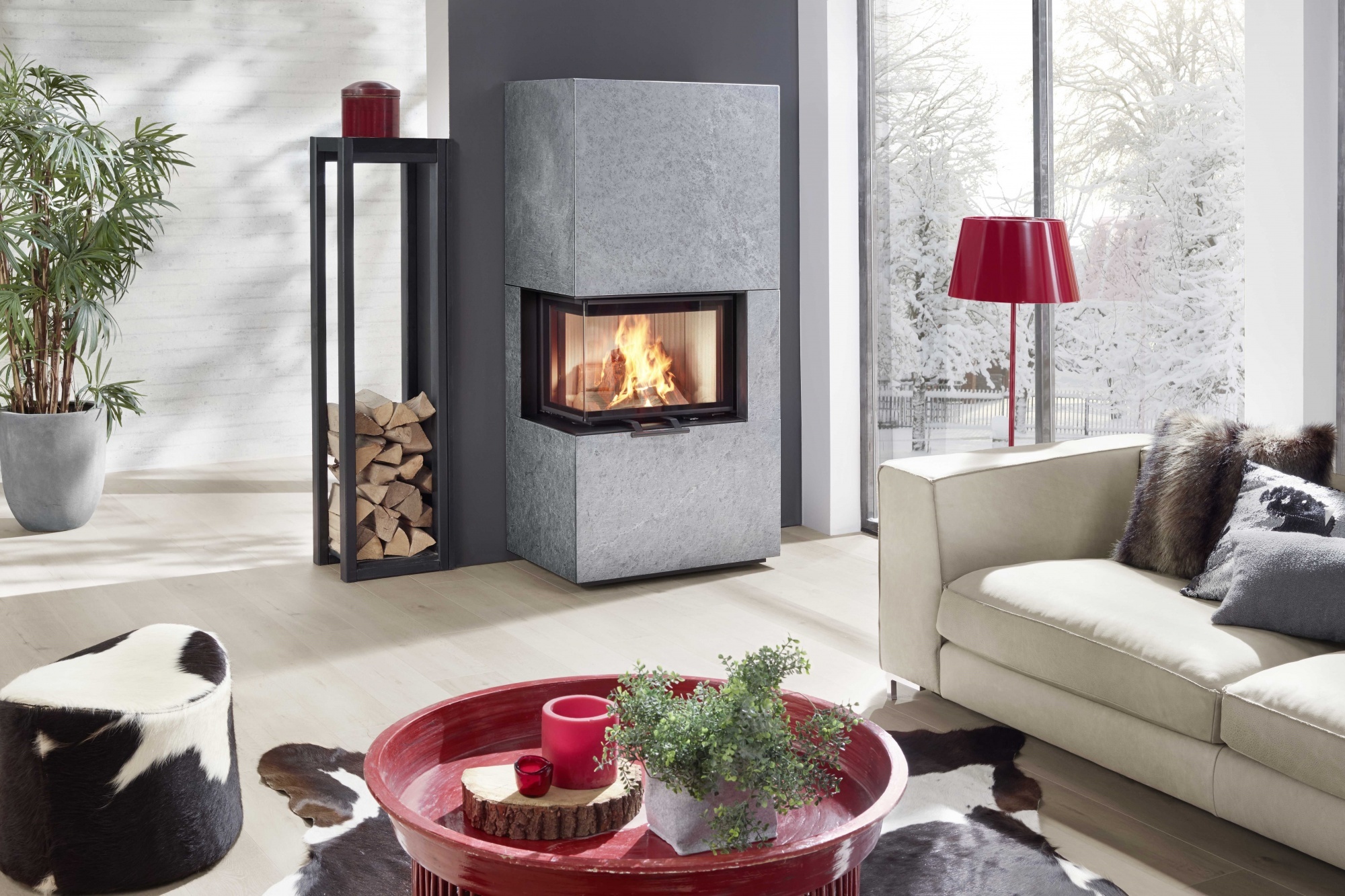 Olsberg Kaminofen OSORNO L 7,8 kW Ofen Kamin Holzofen Bausatz : Naturstein/Serpentin/links
