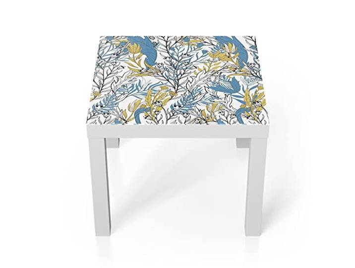 DEQORI Glastisch weiß klein 55x55 cm Motiv Detailreiche Gewächse ausgefallener Beistelltisch aus Glas Hochglanz Couchtisch fürs Wohnzimmer moderner Couch Tisch mit Design