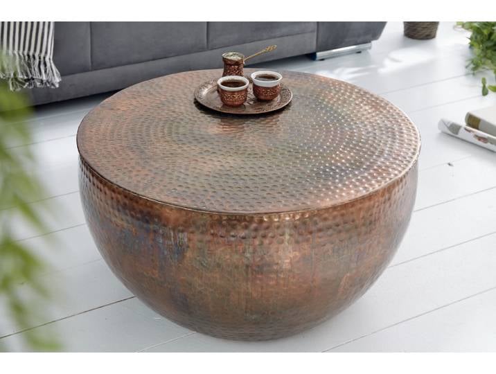 Runder Couchtisch ORIENT II 60cm kupfer geflammt Metall Hammerschlag Design handmade Sofatisch Wohnzimmertisch Modern & Design