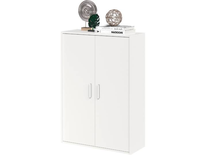 Mehrzweckschrank FMD Bitz , weiss (weiß perl), B:71,2cm H:101,6cm T:28cm, Holzwerkstoff, Schränke, Mehrzweckschrank, Platzsparender Mehrzweckschrank mit 2 Türen, Breite 71,2 cm