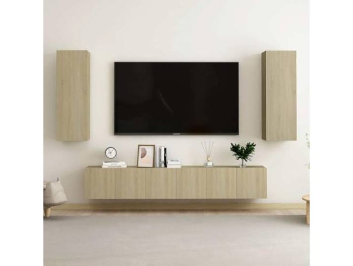 HEFZGDB 5-TLG. TV-Schrank-Set Sonoma-Eiche Holzwerkstoff mit Wandmontage und Staufächern für Aufbewahrung