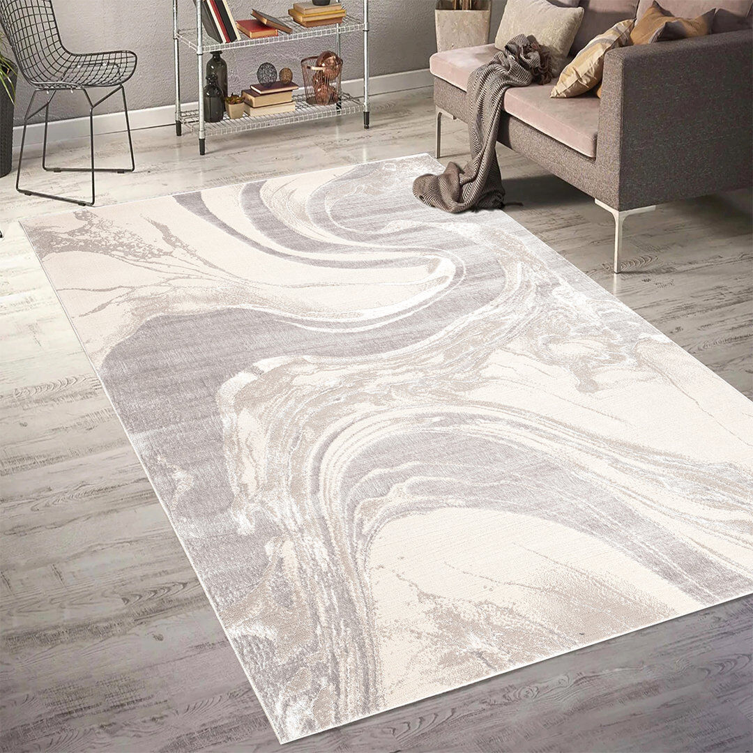 Ivy Bronx Modern Abstract Area Rug – 100% Polyester, Antistatic, Soil & Water Repellent, Colourfast Living Room Carpet Beige Rectangle 160 x 230cm