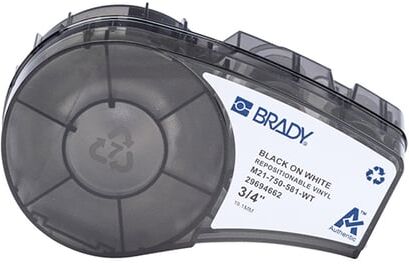 Brady M21-750-581-WT fita adesiva reposicionável preto sobre branco 19,05 mm