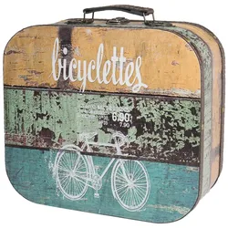 HMF Vintage Koffer aus Holz, kleine Aufbewahrungsbox mit Deckel und Ledergriff, stilvolle Aufbewahrung als Geschenkidee, Fahrrad, 25 x 21,5 x 8,5 cm
