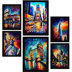 POSTER Set Mit 6 Menschengemacht Im Ölgemälde Stil A3 & A4 Rahmenlos