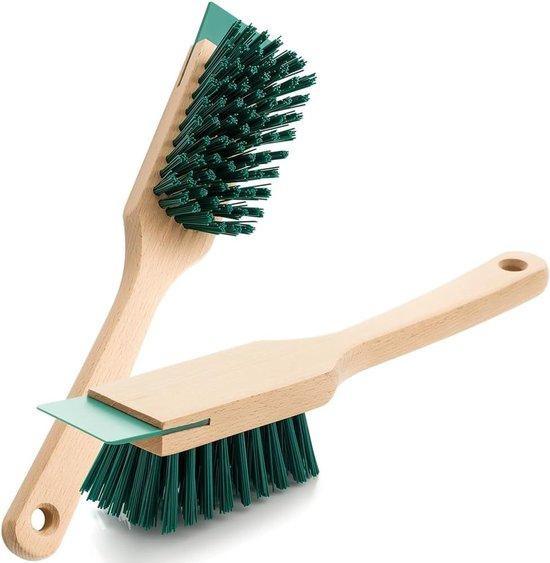 Groene reinigingsborstel voor zwembaden met schraper, gemaakt van hout en kunststof