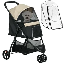 PawHut 2 in 1 Hundewagen Hundebuggy mit Regenschutz klappbar Katzenbuggy