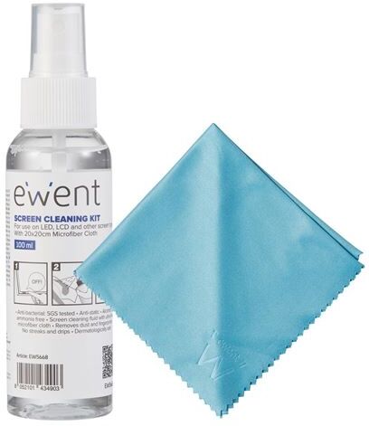 Ewent Kit Limpeza de Ecrãs  EW5668 100ml + Pano de Microfibras 20x20cm