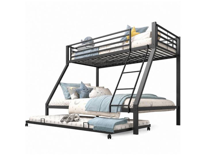 Modfu Etagenbett aus Metall 90/140x200 cm Schwarz mit Ausziehbett, hohe Belastbarkeit und 3 Schlafplätze, 140x200 cm, Babymöbel & Kindermöbel, Kinderzimmer & Jugendzimmer, Stockbetten