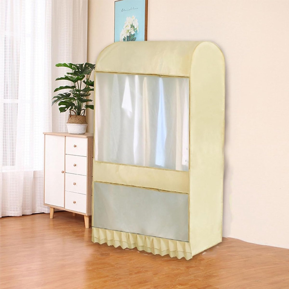 Stofdichte kledingrekhoes in beige waterdicht PEVA-materiaal - B/D/H: 110 x 50 x 150 cm